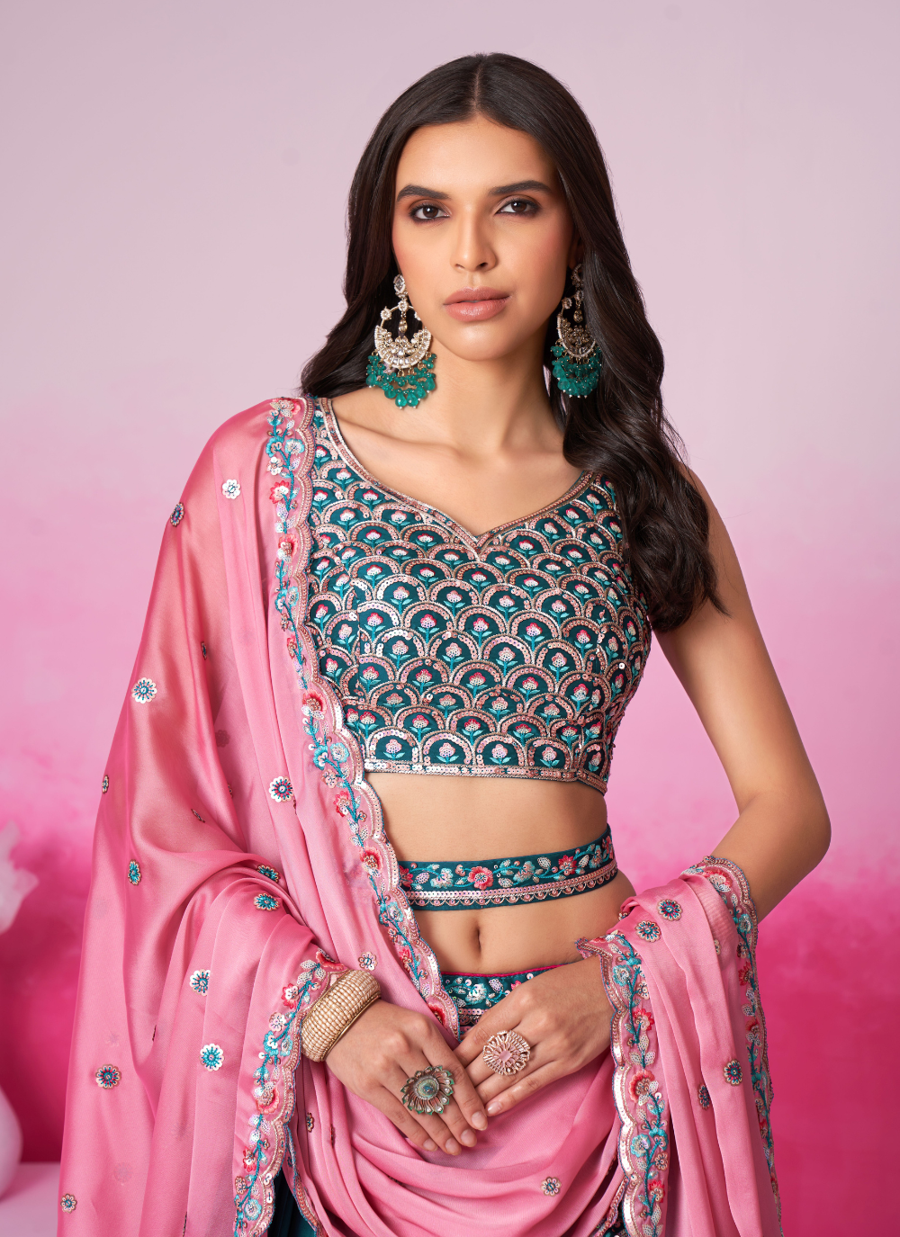 Nakshatra Teal Embroidery Lehenga