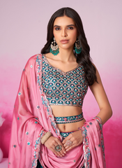 Nakshatra Teal Embroidery Lehenga