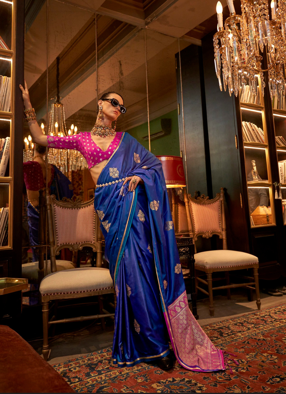 Nakshatra Royal Blue Satin silk saree