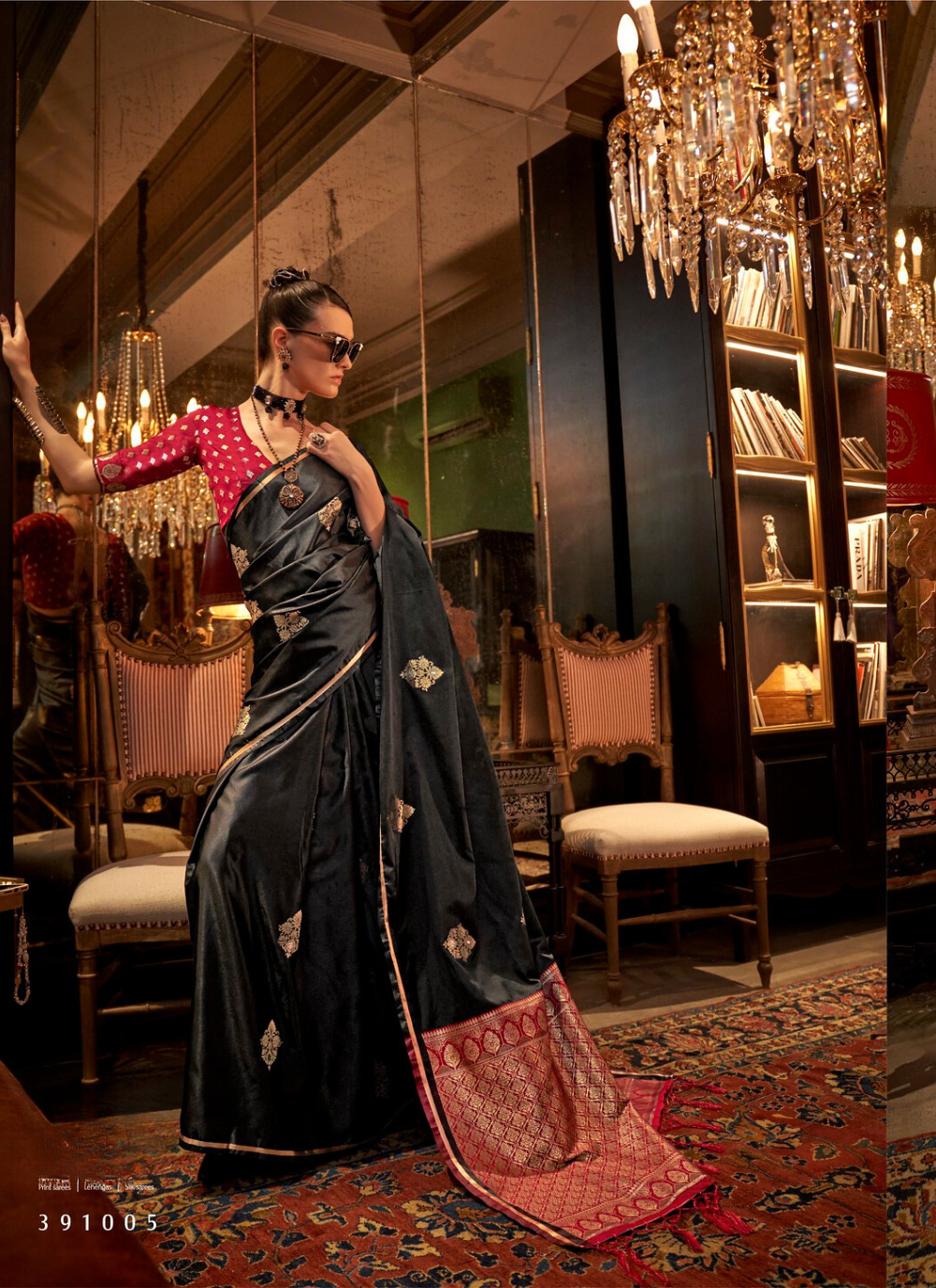 Nakshatra Black Satin silk saree