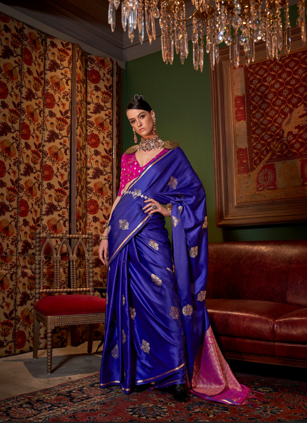Nakshatra Navy blue Satin silk saree