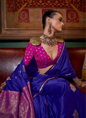 Nakshatra Royal Blue Satin silk saree