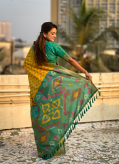 Nakshatra Mustard Ikkat  Patola Silk Saree