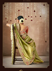 Nakshatra Olive Green Tissue silk Bridal saree