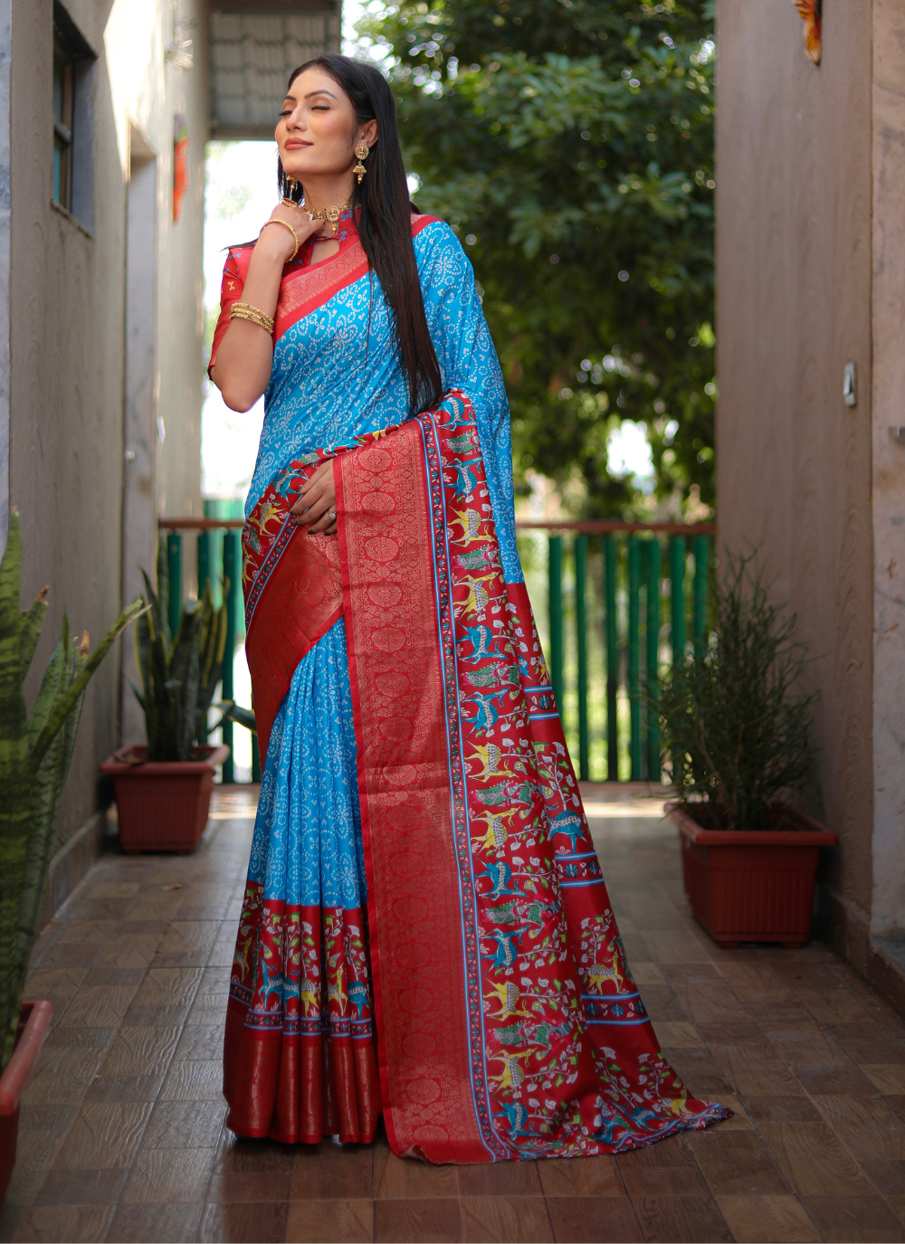 Nakshatra Blue Kalamkari Silk saree