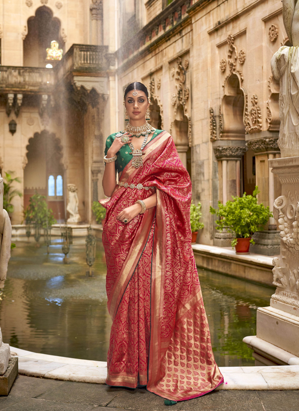 Nakshatra Red Zari Woven Saree