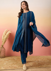 Nakshatra Teal Blue Silk Embroided suit