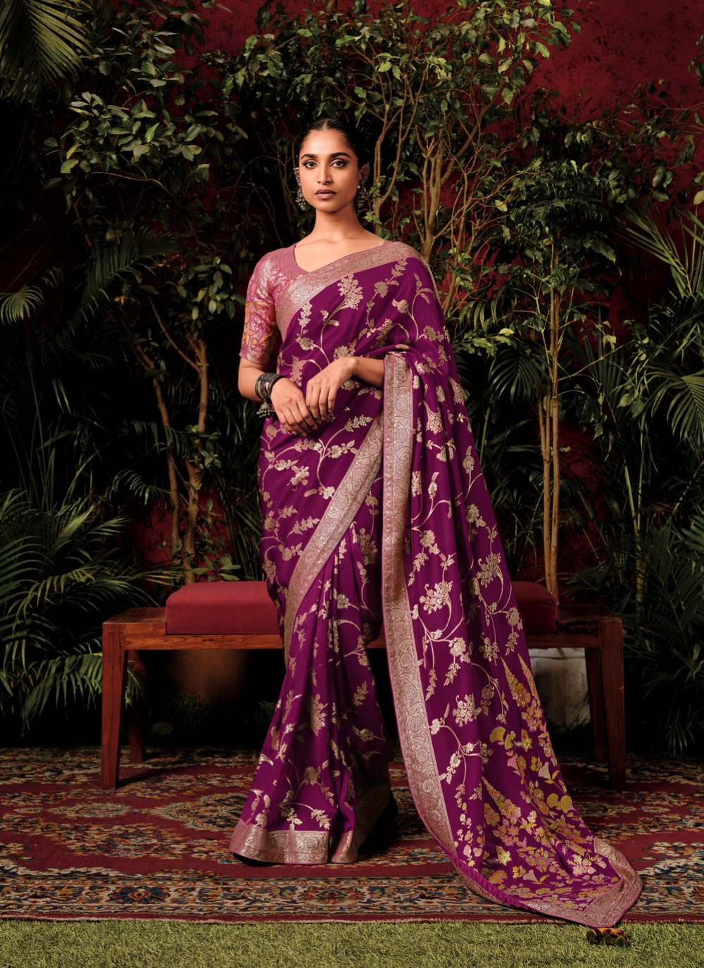 Majestic Ruby Weave Sari Ensemble