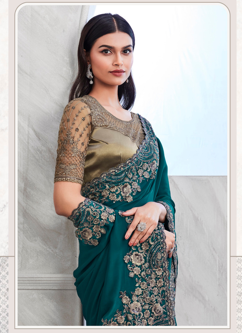 Nakshatra Teal Blue silk saree