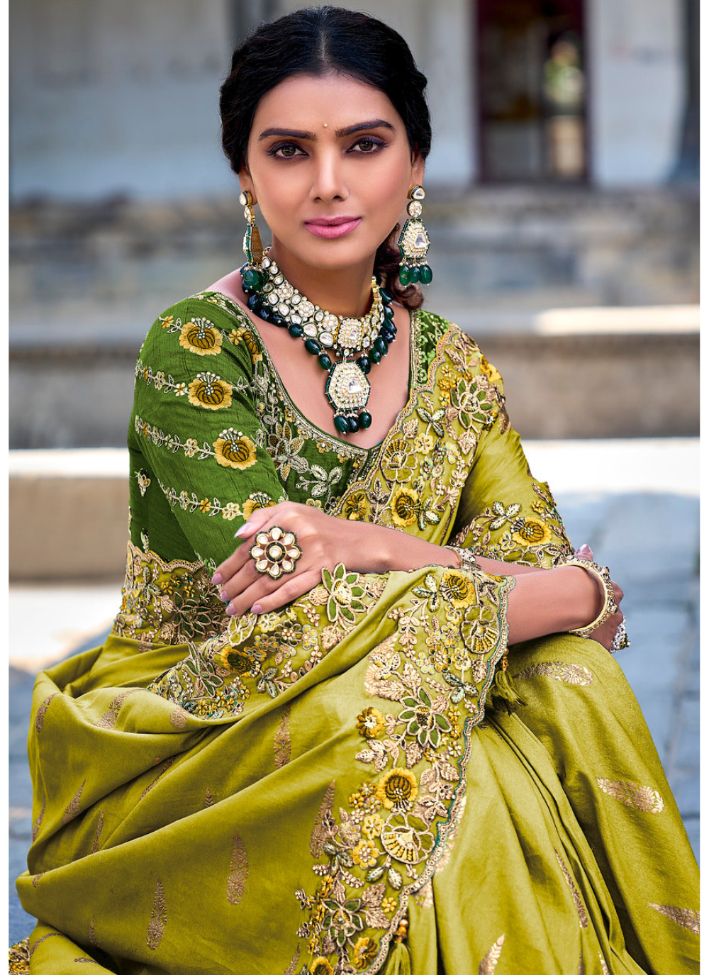 Nakshatra Olive Green Stone work saree
