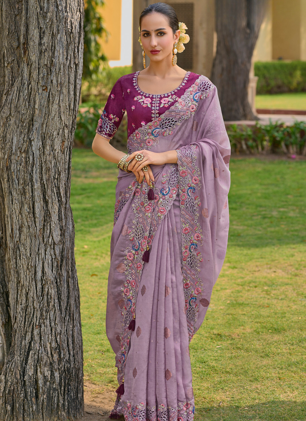 Muddy Mauve Organza saree