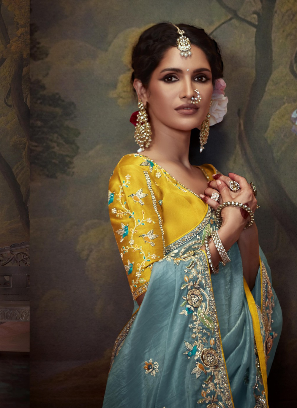 Nakshatra  Stunning Sky Blue Embroidery Saree