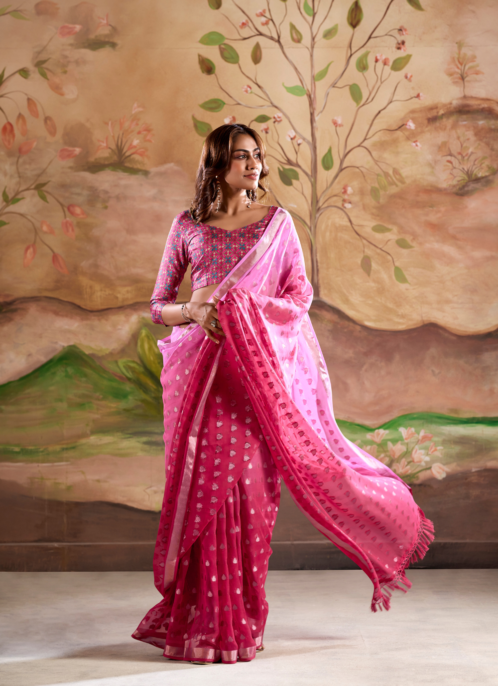 Nakshatra Pink Banarsi Georgette saree