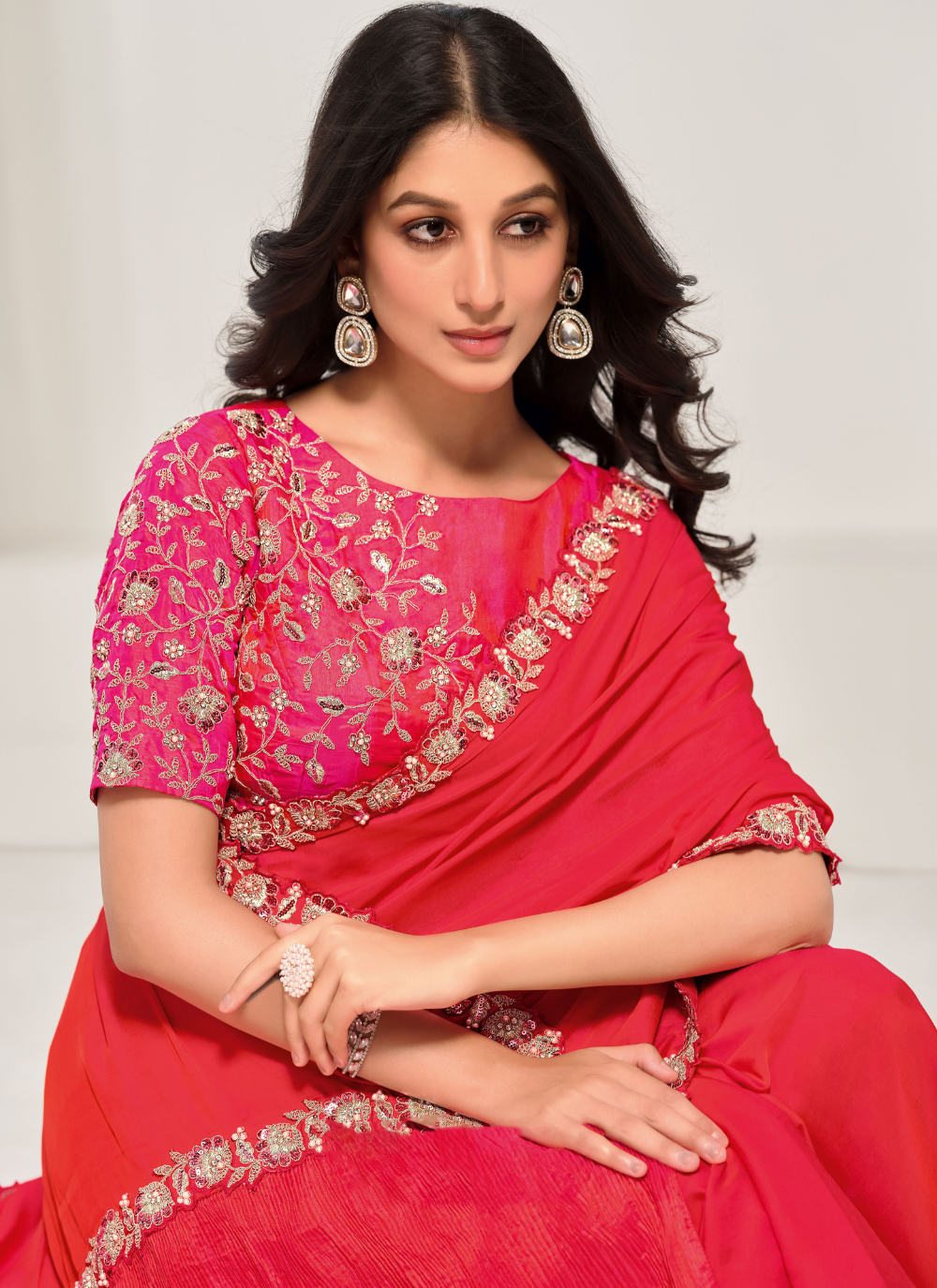 Nakshatra Classy Coral crepe silk saree