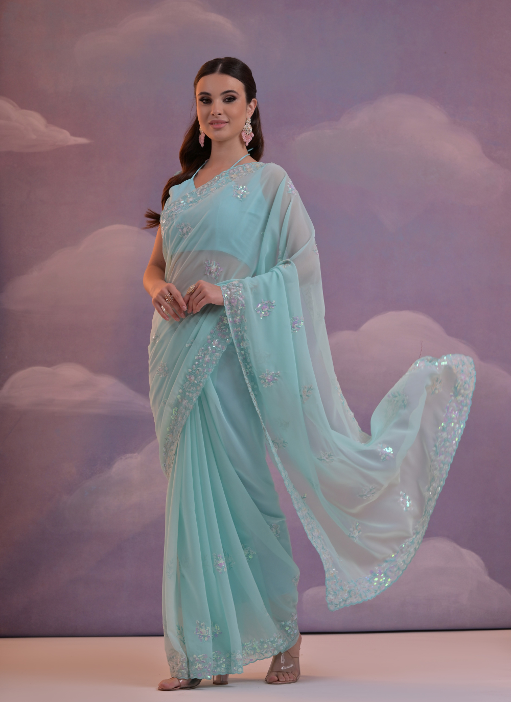 Nakshatra Sky Blue sequenced saree