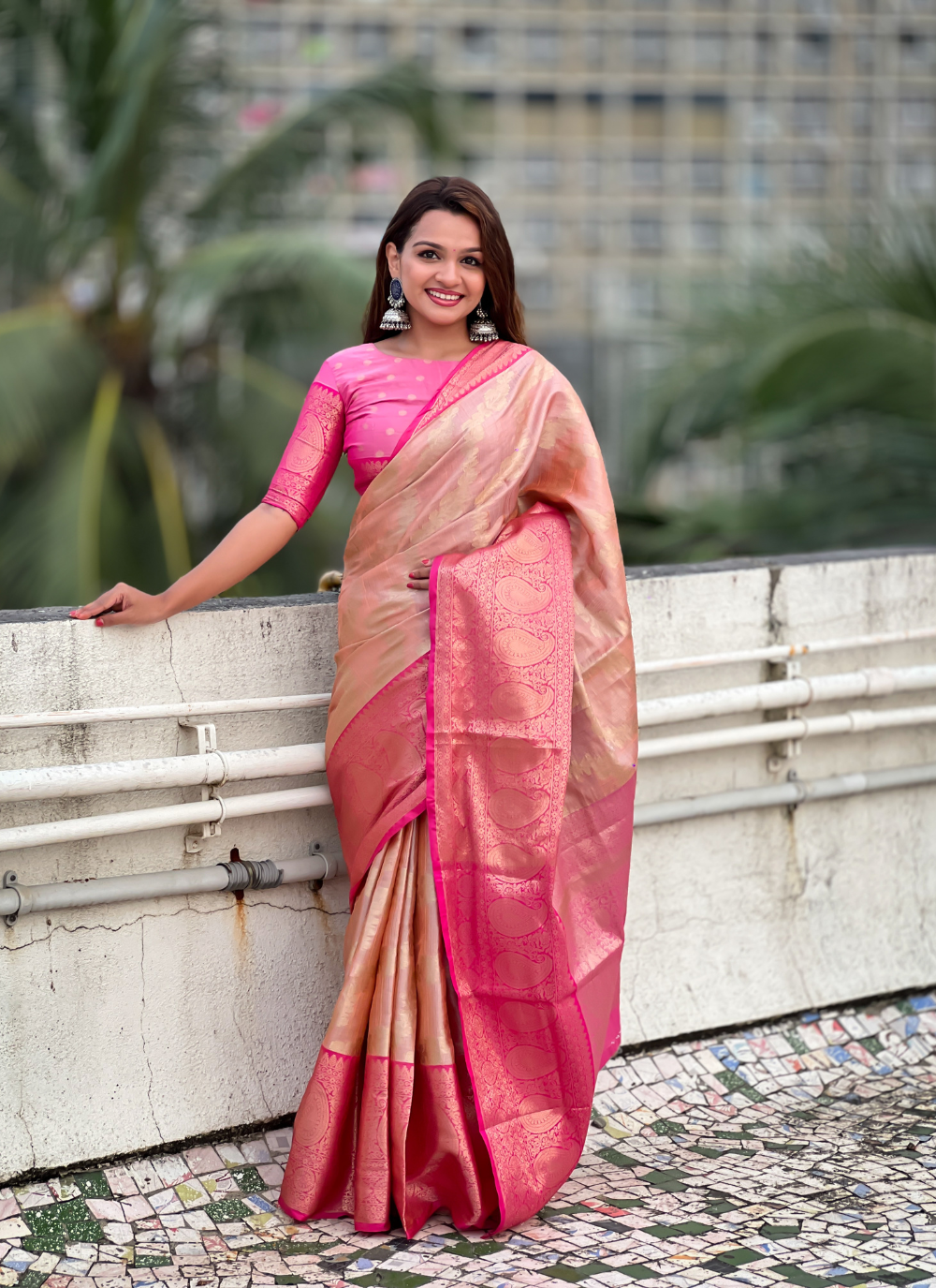 Nakshatra  Light Pink Tissue Silk Saree