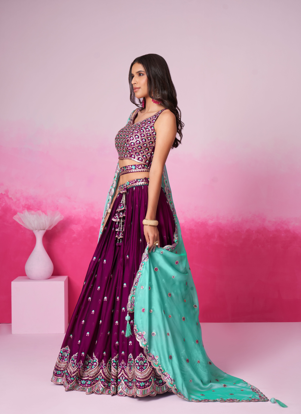 Nakshatra Burgundy Embroidery Lehenga