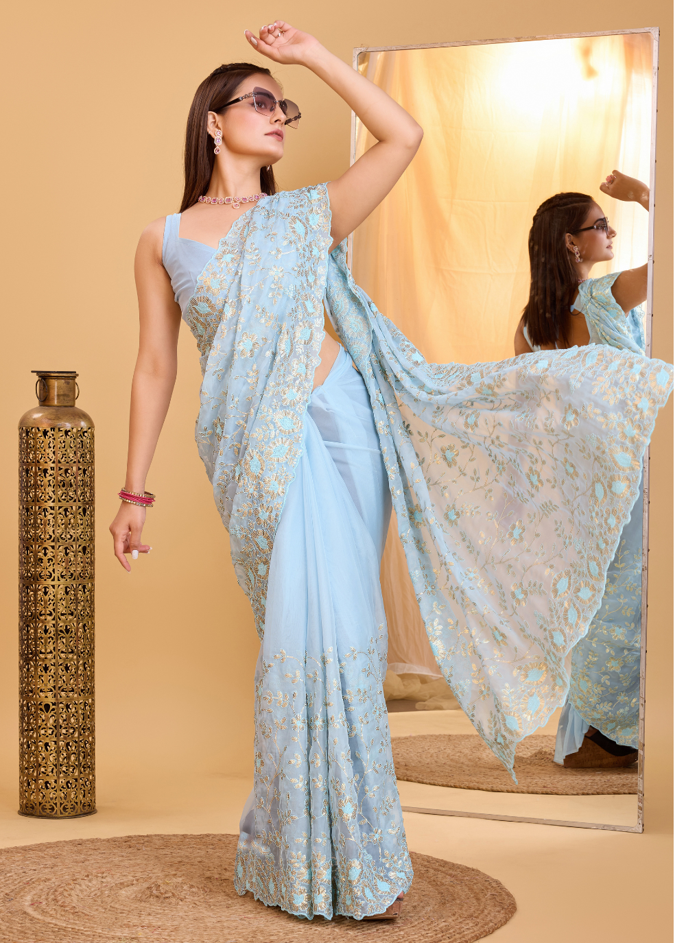 Nakshatra Sky Blue Embroidered Organaza Saree