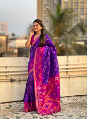 Nakshatra Royal Blue Ikkat  Patola Silk Saree