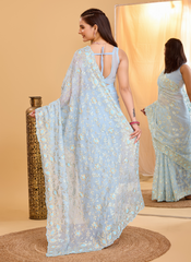 Nakshatra Sky Blue Embroidered Organaza Saree