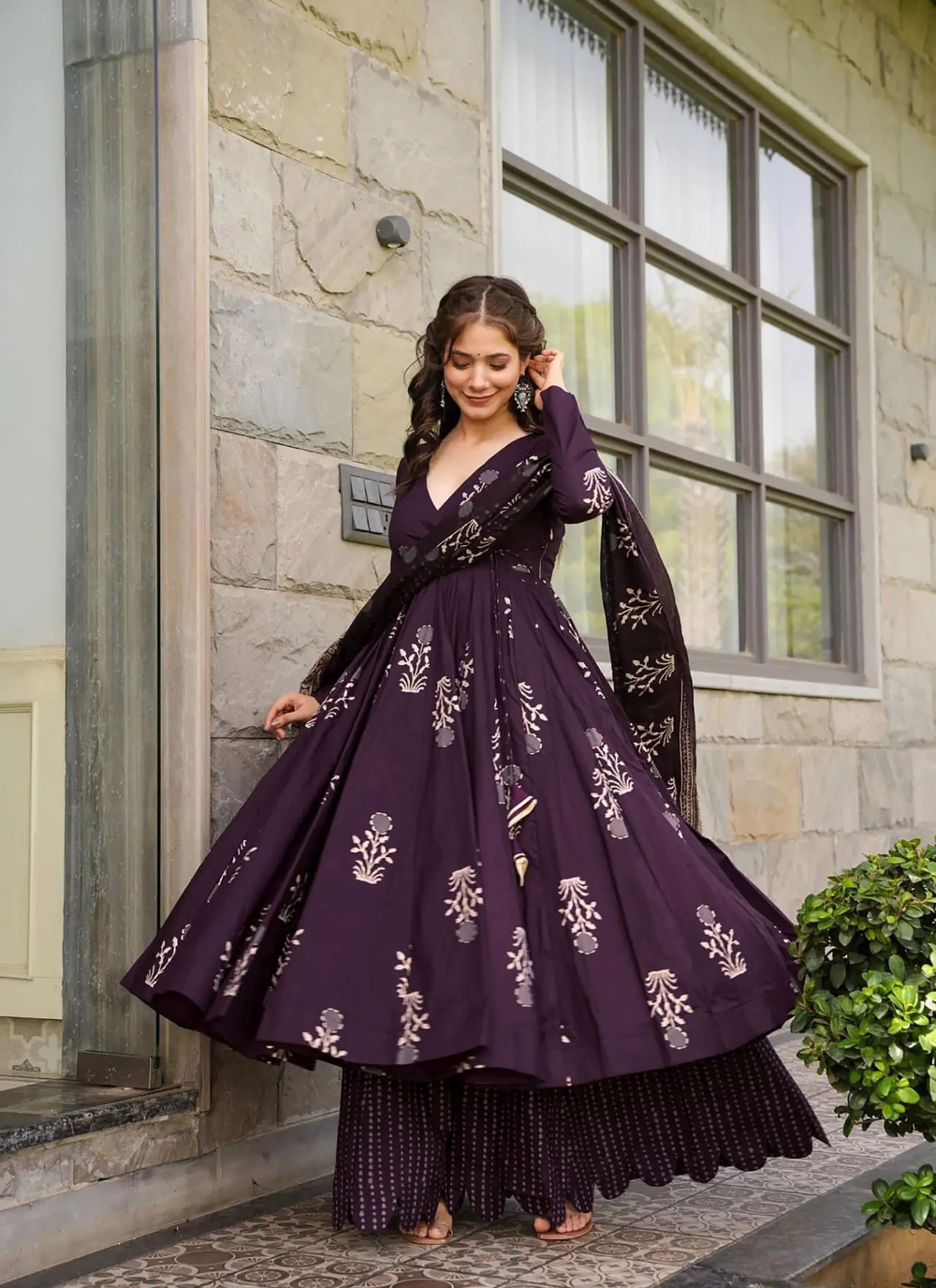 Nakshatra Purple Maslin Printed Readymade Suit