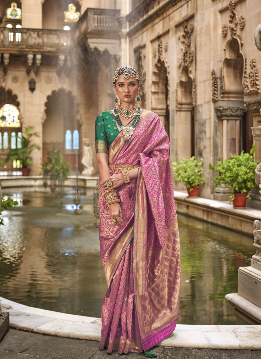 Nakshatra Pink Zari Woven Saree