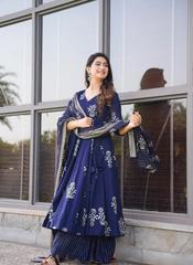 Nakshatra Blue Maslin Printed Readymade Suit