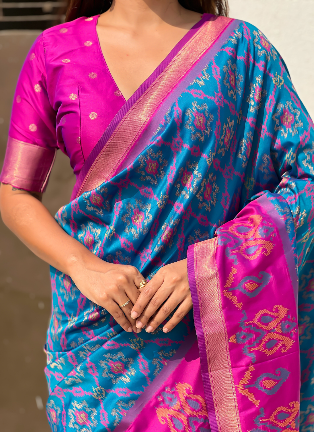Nakshatra Blue Ikkat Patola Silk Saree