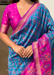 Nakshatra Blue Ikkat Patola Silk Saree