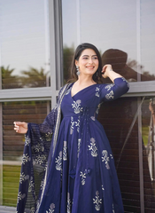 Nakshatra Blue Maslin Printed Readymade Suit