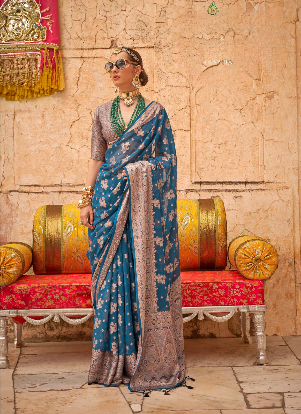 Nakshatra Blue Zari Woven Georgette Saree