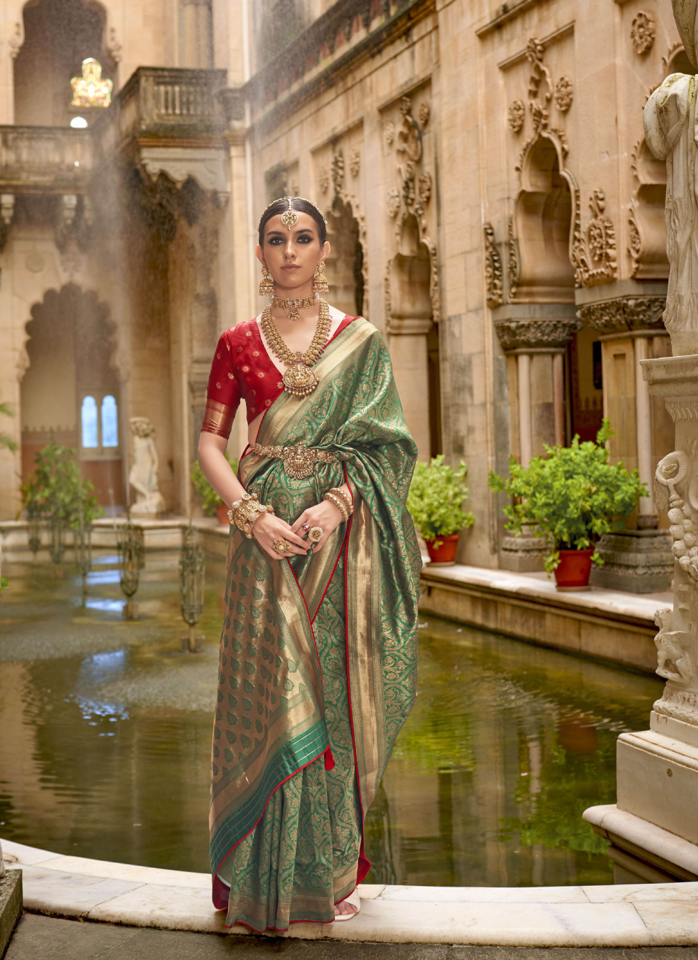 Nakshatra Green Zari Woven Saree