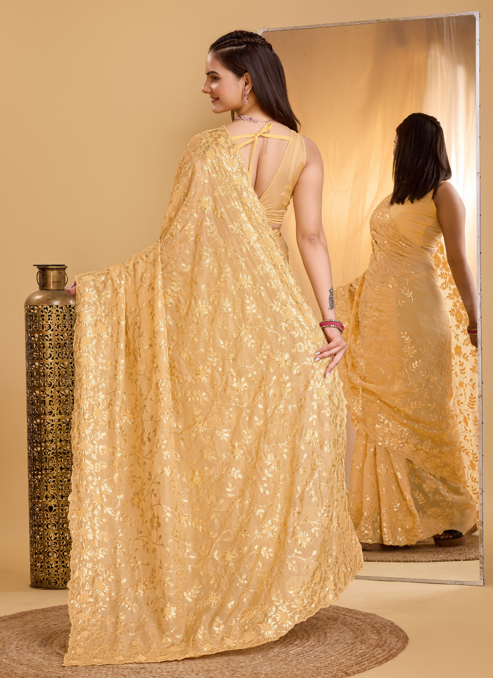 Nakshatra Gold Embroidered Organaza Saree