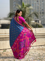 Nakshatra Blue Ikkat Patola Silk Saree