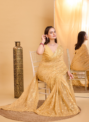 Nakshatra Gold Embroidered Organaza Saree