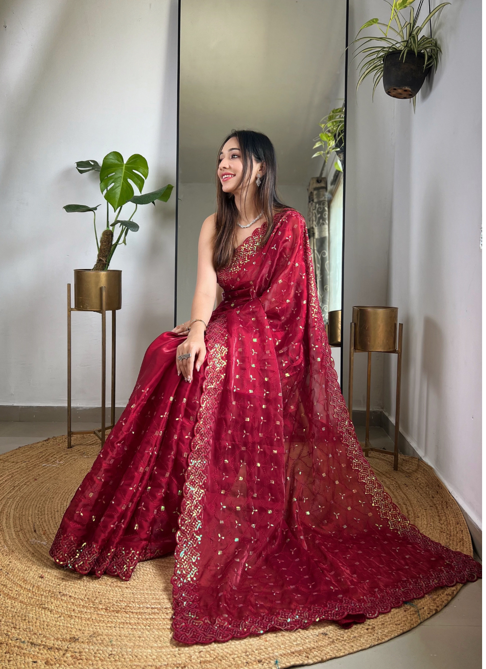 Nakshatra Maroon Trendy Sequin Saree