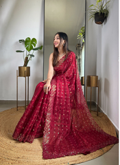 Nakshatra Maroon Trendy Sequin Saree