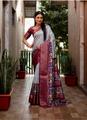 Nakshatra Grey Kalamkari Silk saree