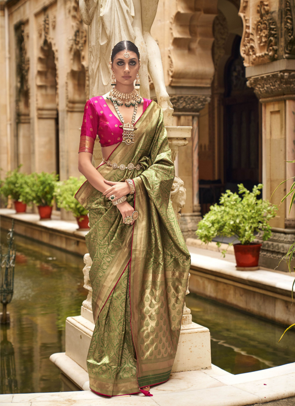 Nakshatra Olive Zari Woven Saree