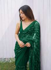 Nakshatra Green Sequence Net Saree