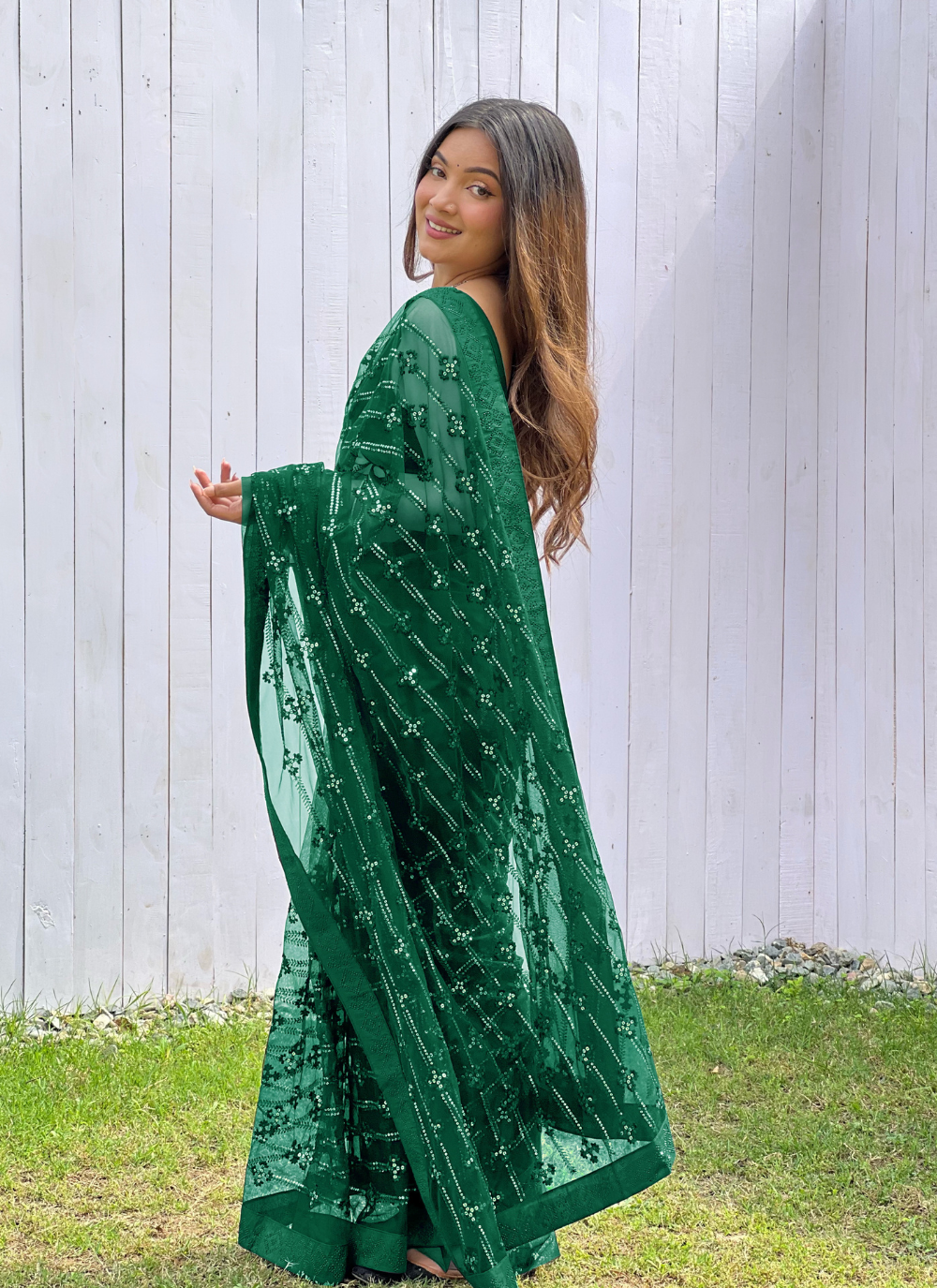 Nakshatra Green Sequence Net Saree