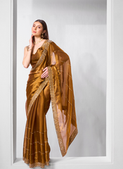 Nakshatra Brown Party Wear Chiffon Saree