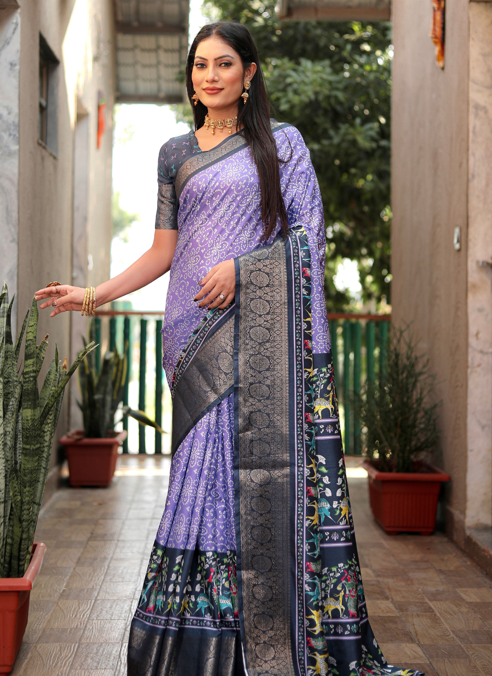 Nakshatra Purple Kalamkari Silk saree