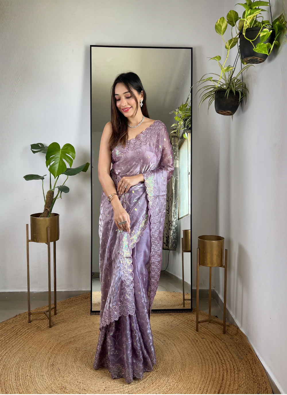 Nakshatra Purple Trendy Sequin Saree