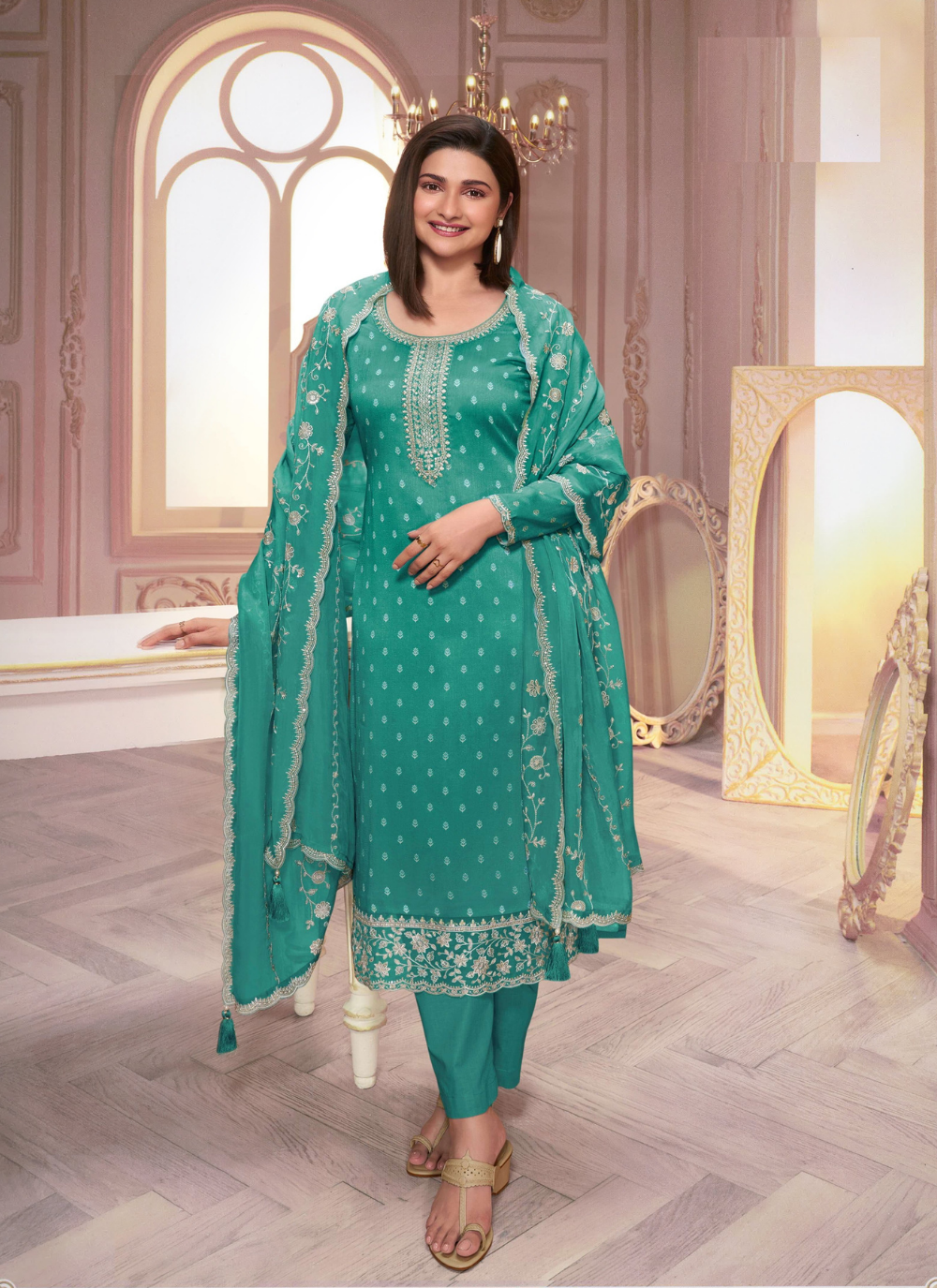 Nakshatra Teal Green Light Party Wear Suit