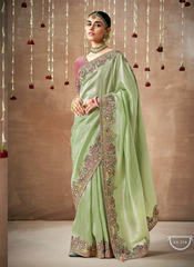 Nakshatra Pastel Green Tissue silk Bridal saree