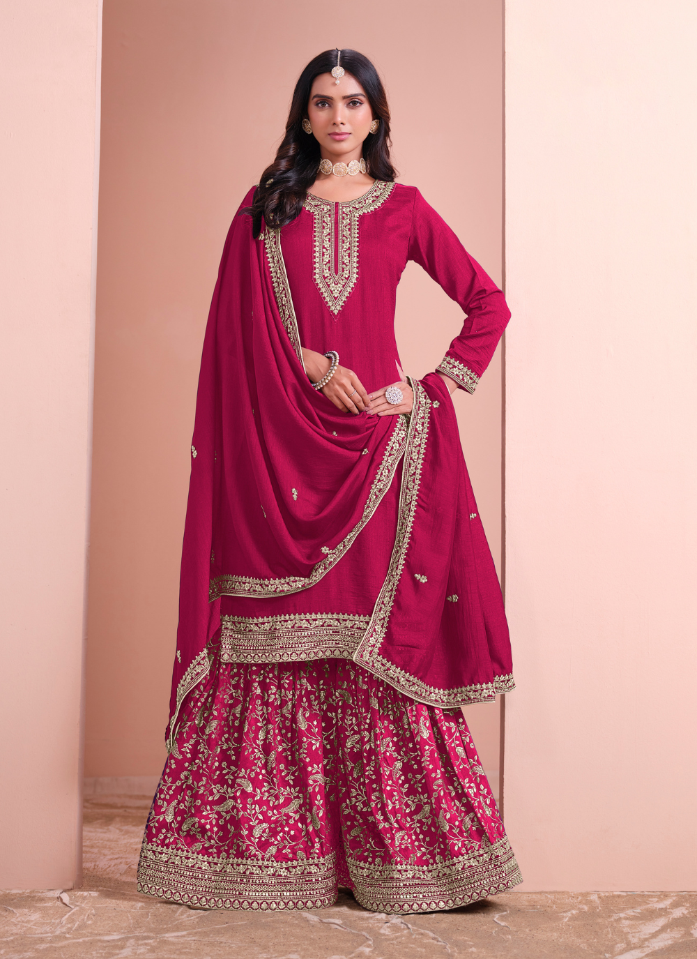 Nakshatra Pink Dola Silk Palazzo Suit