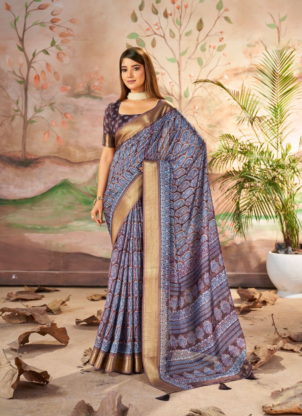 Nakshatra  Designer Digital Print Blue(B) saree