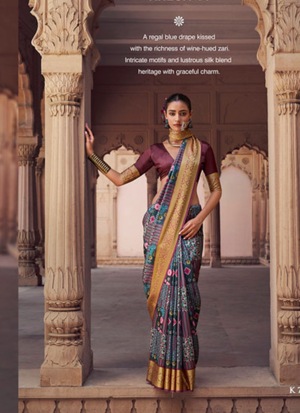 Nakshatra Digital Print Party Wear Teal Multicolour Stripes Saree with Golden Border