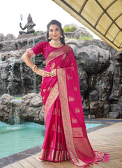 Nakshatra Magenta satin silk saree.